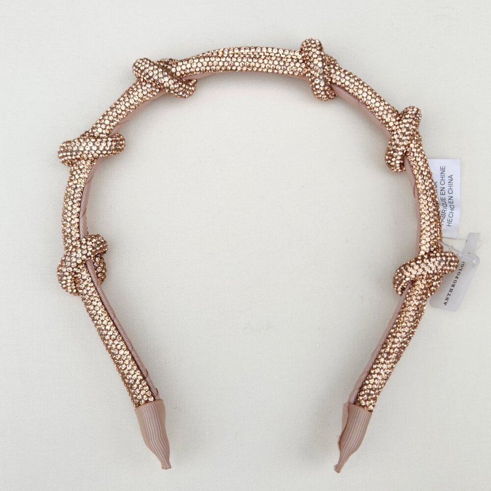 Anthropologie Sparkly Rose Gold Rhinestone Embellished Knot Headband - New w/Tag